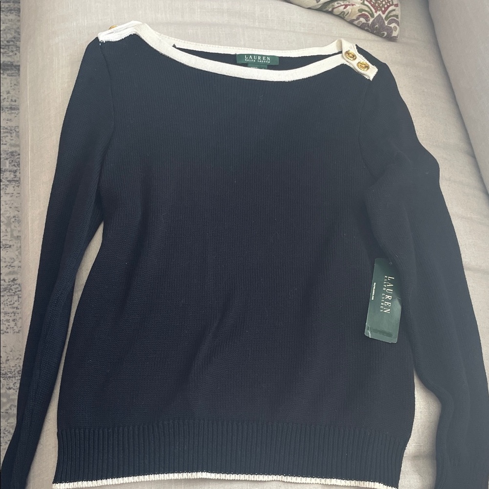 Ralph Lauren Black Sweater with White Trim